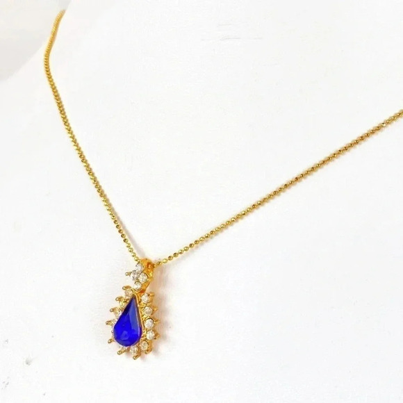 Vintage - Nina Ricci Gold Plated Blue Crystal & Rhinestone Necklace - Picture 1 of 8